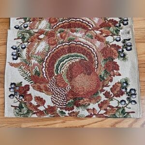 NWT Set of 5 Tapestry Placemats Holiday Thanksgiving Christmas Turkey from India
